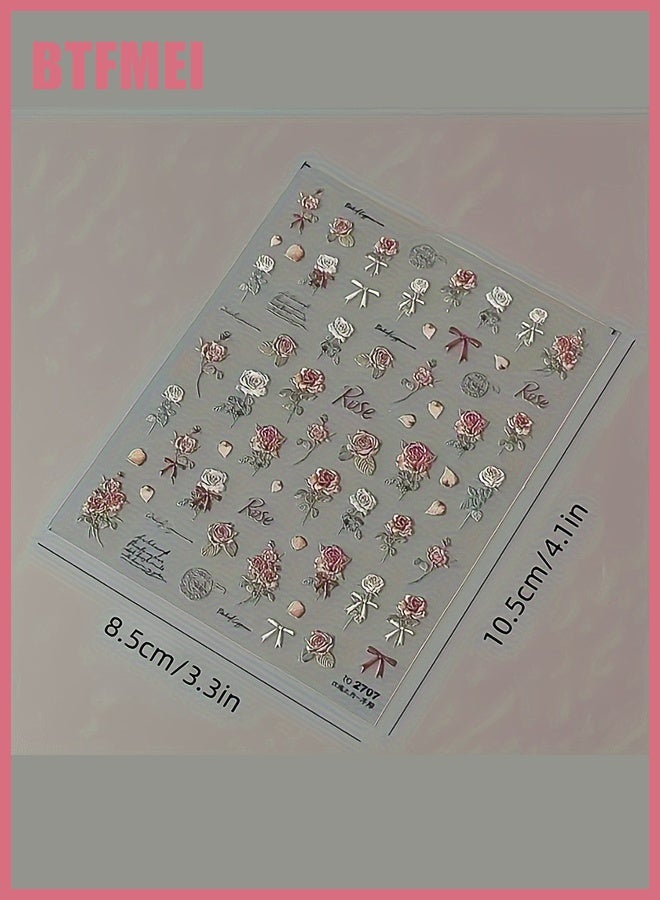 بتفمي ٥ أوراق من ملصقات أظافر الورد الكلاسيكي، ديكورات أظافر زهور ثلاثية الأبعاد، ملصقات مانيكير ذاتية اللصق للنساء والبنات، إكسسوارات أظافر أنيقة - Image 5