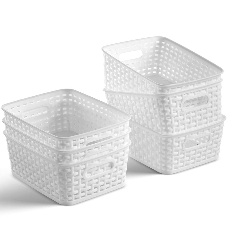 Set of 6 Plastic Storage Baskets  Small Pantry Organizer Basket Bins  Household Organizers with Cutout Handles for Kitchen Organization Countertops Cabinets Bedrooms and Bathrooms