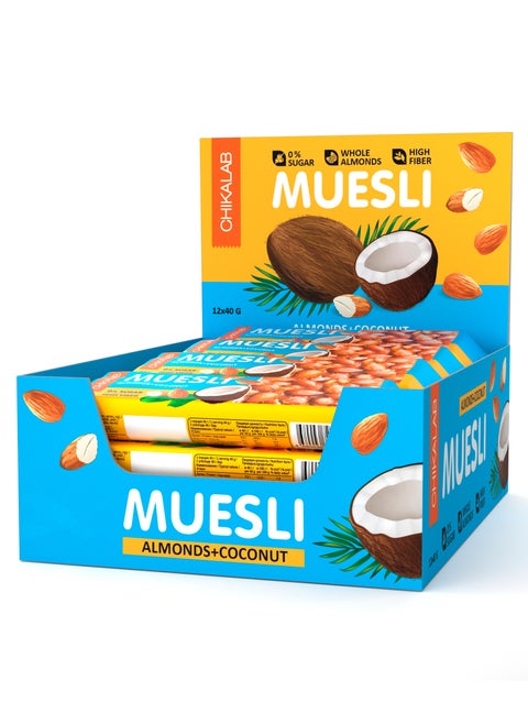 Muesli Bar with Almonds and Coconut High Fiber 12x40g