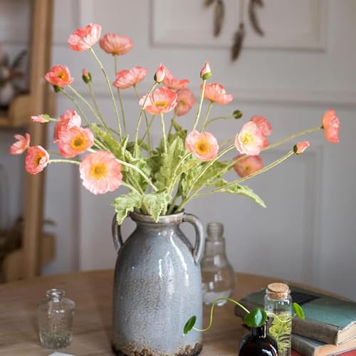 CURATED CART Artificial Poppy Flowers - 2PCS 70cm Real Touch Silk Stems with 4 Blooming Heads – Pink Fake Flowers for Home Decor, Wedding Centerpieces, Table Arrangements, Party Decorations (No Vase) - Image 1