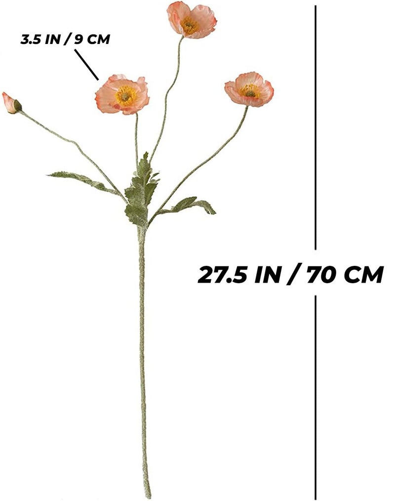 CURATED CART Artificial Poppy Flowers - 2PCS 70cm Real Touch Silk Stems with 4 Blooming Heads – Pink Fake Flowers for Home Decor, Wedding Centerpieces, Table Arrangements, Party Decorations (No Vase) - Image 4