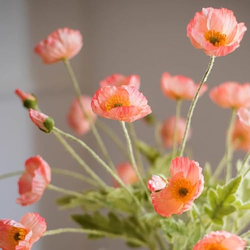 CURATED CART Artificial Poppy Flowers - 2PCS 70cm Real Touch Silk Stems with 4 Blooming Heads – Pink Fake Flowers for Home Decor, Wedding Centerpieces, Table Arrangements, Party Decorations (No Vase) - Image 2