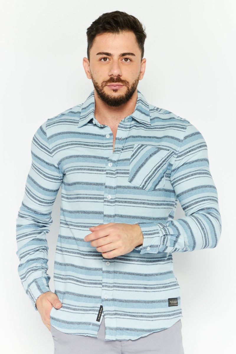 Silver Jeans Co Men Regular Fit Stripe Long Sleeves Casual Shirt, Multicolor  - Image 1