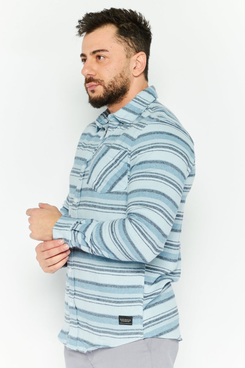 Silver Jeans Co Men Regular Fit Stripe Long Sleeves Casual Shirt, Multicolor  - Image 3