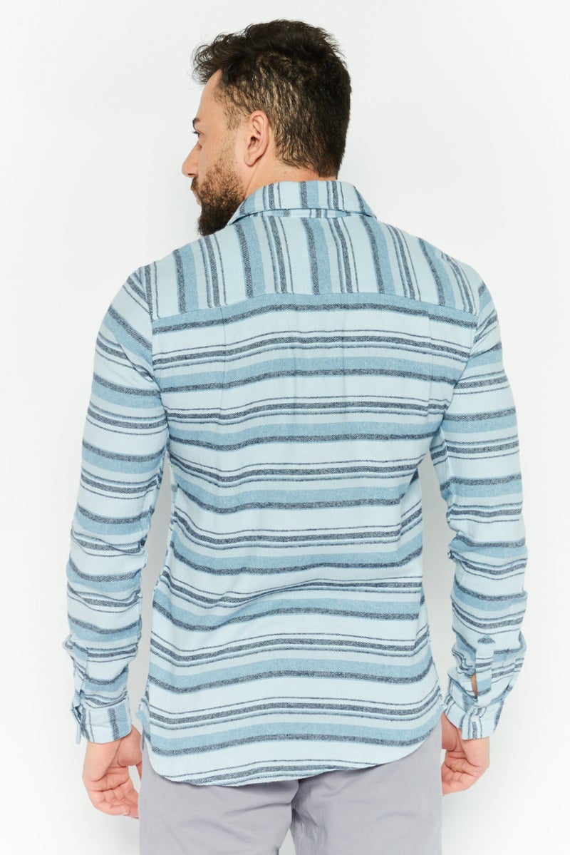 Silver Jeans Co Men Regular Fit Stripe Long Sleeves Casual Shirt, Multicolor  - Image 4