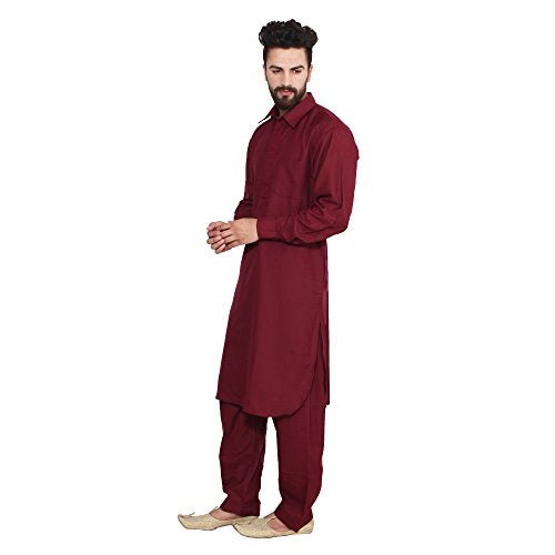 Sojanya (Since 1958 Men'S Cotton Blend Pathani Kurta Salwar Maroon - Image 5