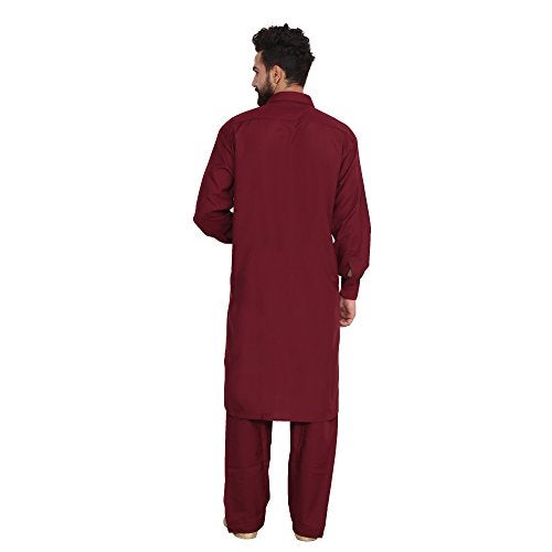 Sojanya (Since 1958 Men'S Cotton Blend Pathani Kurta Salwar Maroon - Image 2