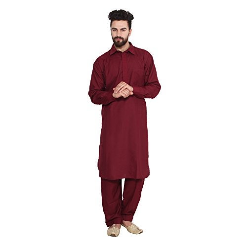 Sojanya (Since 1958 Men'S Cotton Blend Pathani Kurta Salwar Maroon - Image 1