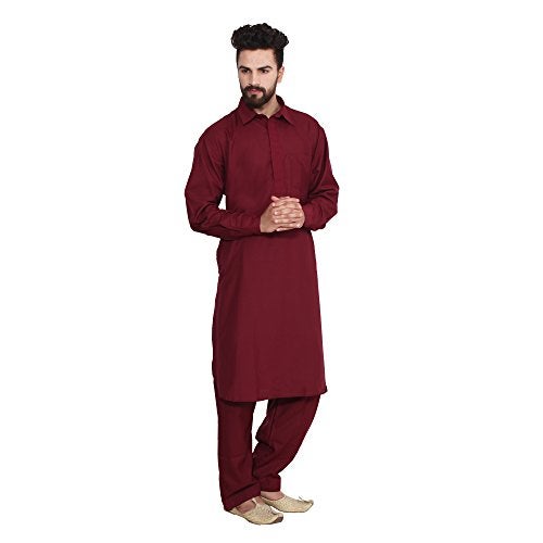 Sojanya (Since 1958 Men'S Cotton Blend Pathani Kurta Salwar Maroon - Image 3