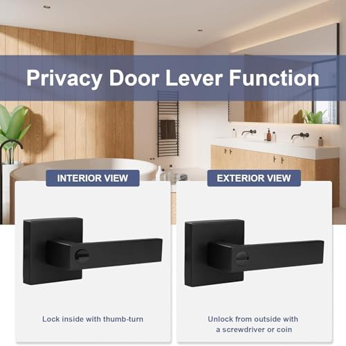 Estmoon 2 Pack Privacy Door Levers Door Handle Matte Black Interior Door Knobs Keyless Door Locks for Bedroom or Bathroom, Left or Right Handing Levers - Image 4