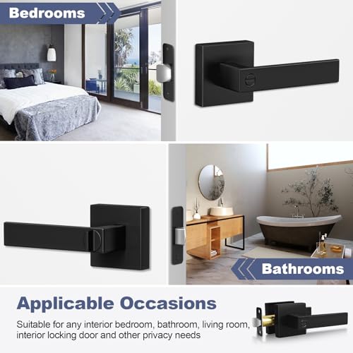 Estmoon 2 Pack Privacy Door Levers Door Handle Matte Black Interior Door Knobs Keyless Door Locks for Bedroom or Bathroom, Left or Right Handing Levers - Image 5