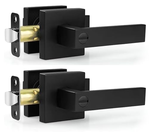 Estmoon 2 Pack Privacy Door Levers Door Handle Matte Black Interior Door Knobs Keyless Door Locks for Bedroom or Bathroom, Left or Right Handing Levers - Image 1