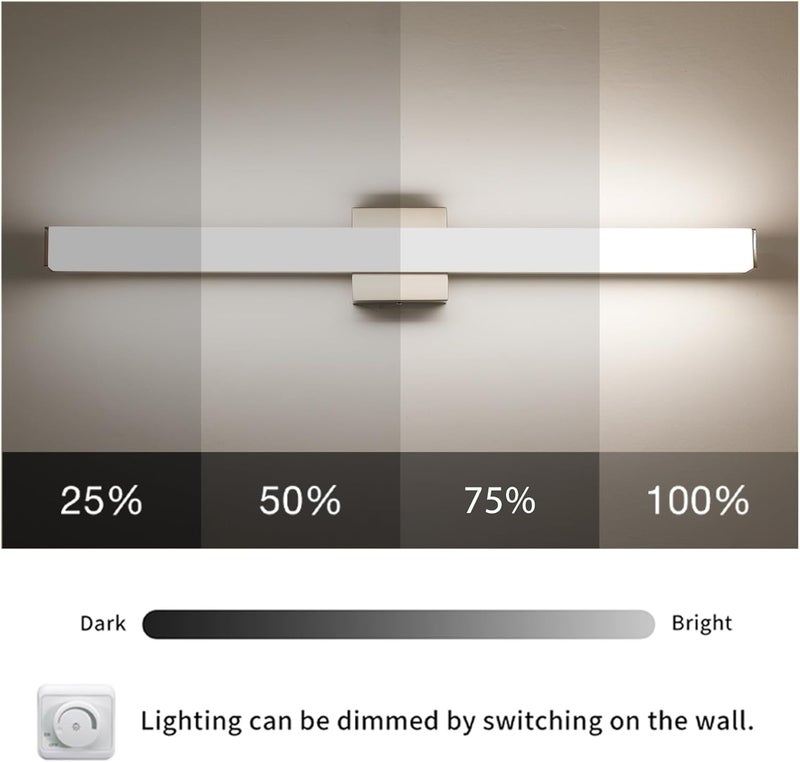 YHTlaeh Bathroom Vanity Light Brushed Nickel Square LED 31.5 inch 24W 4000K Natural White Light Wall Bar Lighting Fixtures Over Mirror (Dimmable) - Image 3