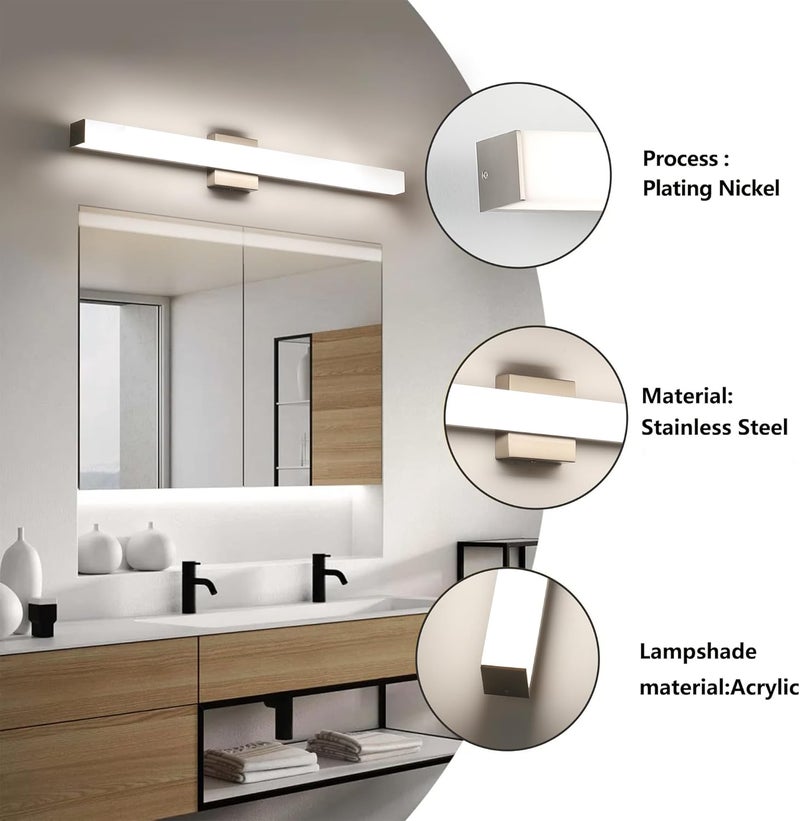 YHTlaeh Bathroom Vanity Light Brushed Nickel Square LED 31.5 inch 24W 4000K Natural White Light Wall Bar Lighting Fixtures Over Mirror (Dimmable) - Image 2