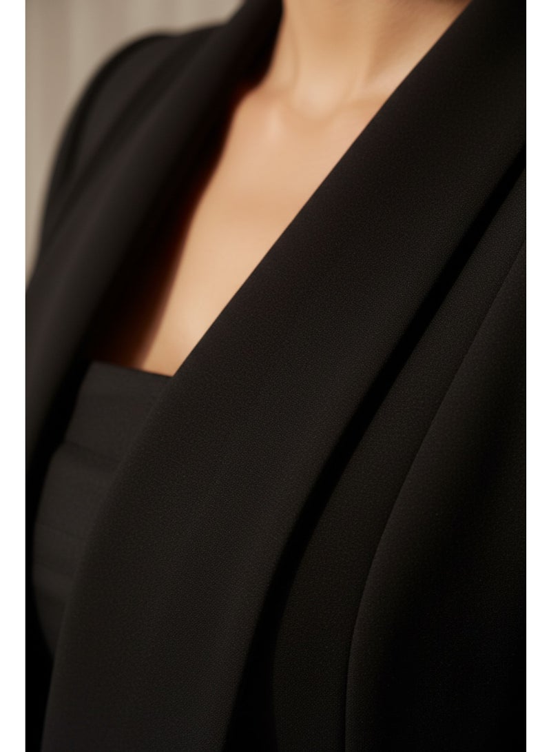 Moistreet Tailored Crepe Coat-Abaya with Asymmetric Drape - Image 3