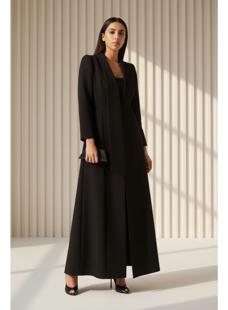 مويستريت Tailored Crepe Coat-Abaya with Asymmetric Drape