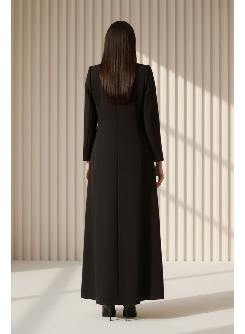 Moistreet Tailored Crepe Coat-Abaya with Asymmetric Drape - Image 4