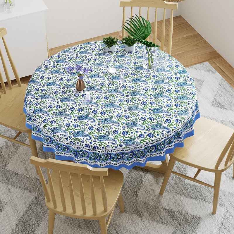 BLOCKS OF INDIA Cotton Hand Block Printed 72 Inch Round Table Cloth Design 4 - Image 3