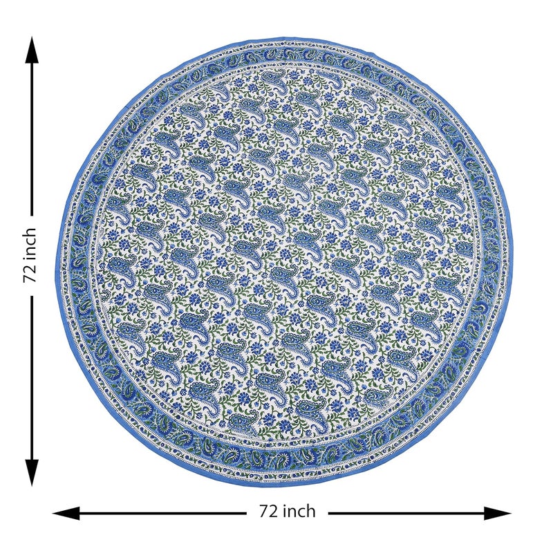 BLOCKS OF INDIA Cotton Hand Block Printed 72 Inch Round Table Cloth Design 4 - Image 4
