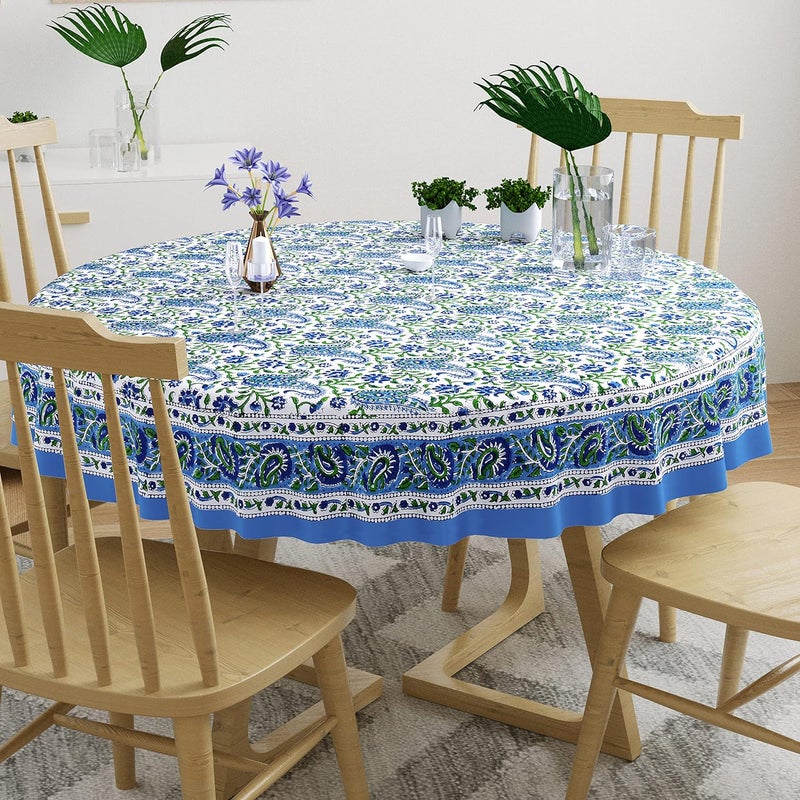 BLOCKS OF INDIA Cotton Hand Block Printed 72 Inch Round Table Cloth Design 4 - Image 2