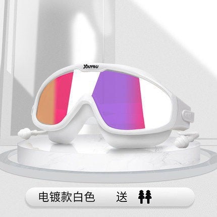Generic New Fashion Swim Goggles for Women with Earplugs Anti-Fog White (colorful) (send waterproof earplugs)