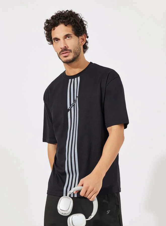 Styli Front Striped Oversized Athleisure T-Shirt