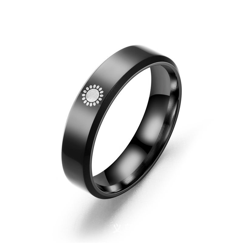 Hot Selling Titanium Steel Couple Rings with Moon, Star, and Sun Designs