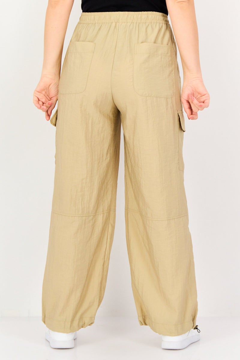 promod Women Regular Fit Plain Cargo Pants, Beige - Image 4