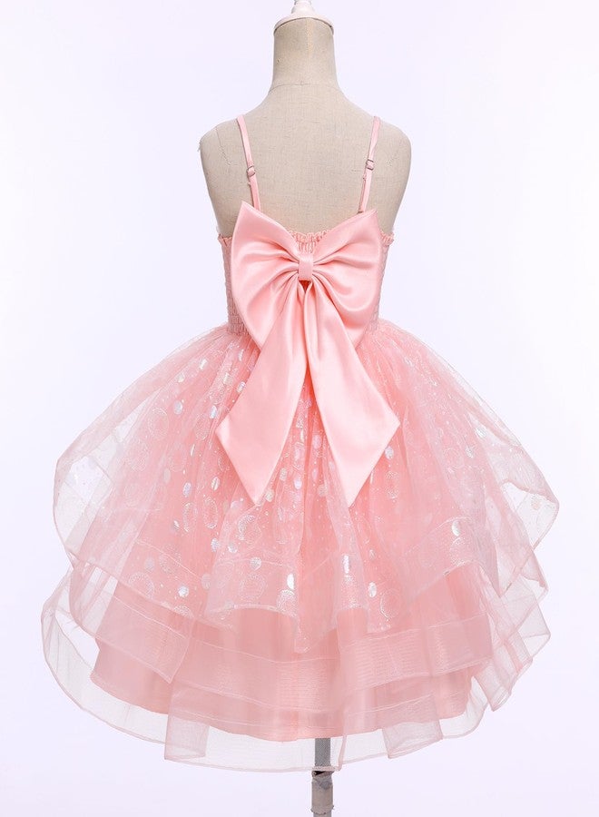 IMEKIS Pageant Dresses for Toddler Girls: Kids Sparkly Sequin Tulle Princess Tea Party Formal Wedding Guest Fairy Baby 7th 8th Birthday Outfit Photoshoot Graduation Pink 7-8 Years - Image 3