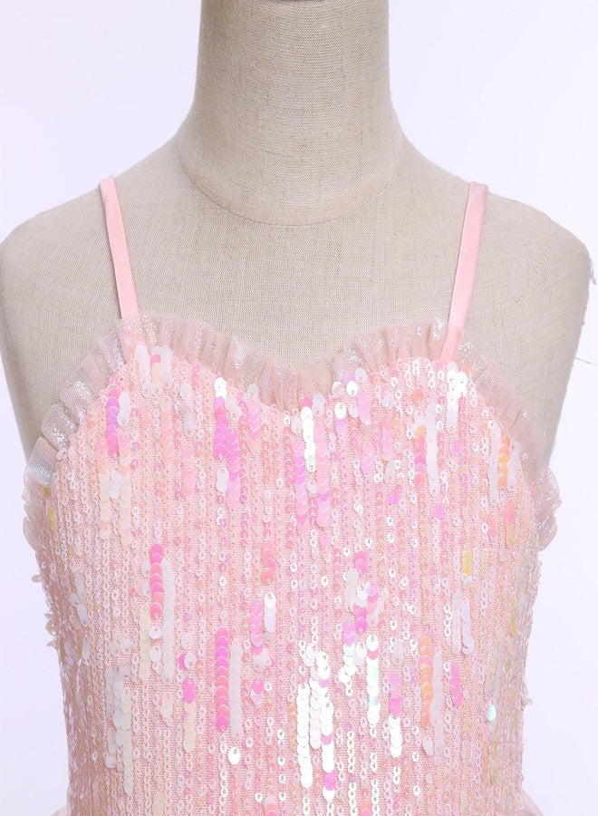 IMEKIS Pageant Dresses for Toddler Girls: Kids Sparkly Sequin Tulle Princess Tea Party Formal Wedding Guest Fairy Baby 7th 8th Birthday Outfit Photoshoot Graduation Pink 7-8 Years - Image 4
