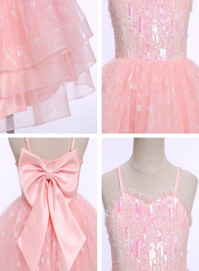 IMEKIS Pageant Dresses for Toddler Girls: Kids Sparkly Sequin Tulle Princess Tea Party Formal Wedding Guest Fairy Baby 7th 8th Birthday Outfit Photoshoot Graduation Pink 7-8 Years - Image 2