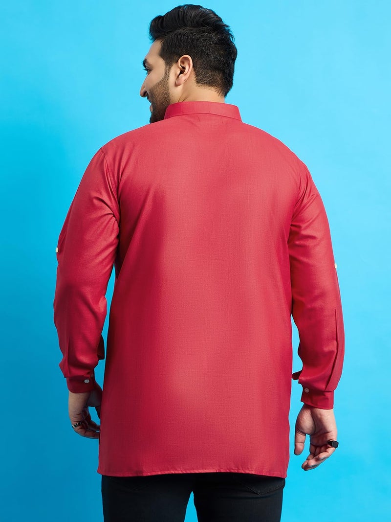 Bigbanana Plus Size Men's Regular Fit Solid Short Kurta (Pollan-Red,Red,7XL) - Image 5