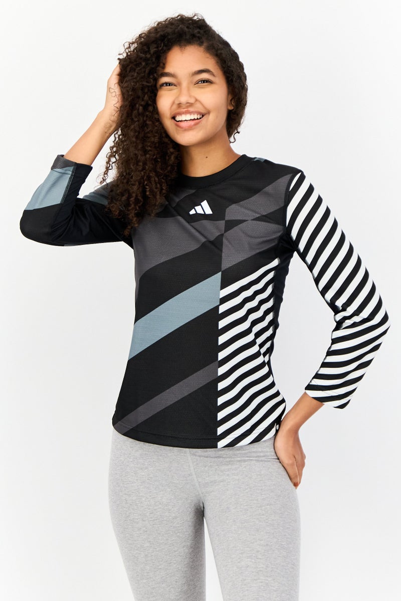 Adidas Women Slim Fit 3/4 Sleeve Tennis T-Shirt, Black - Image 1