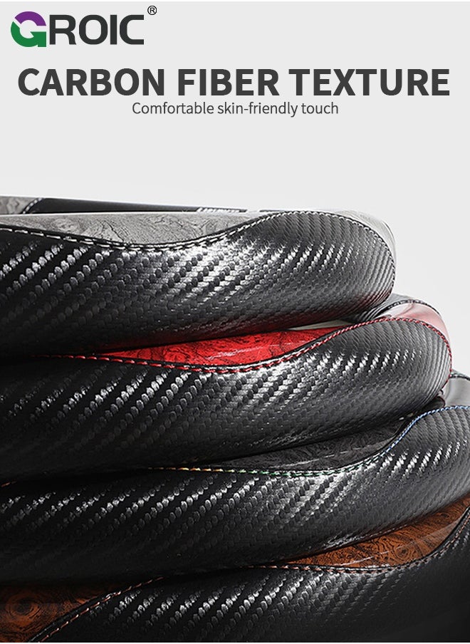 GROIC Carbon Fiber Car Steering Wheel Cover, Universal 15 inch Breathable Anti Slip Steering Wheel Covers, Car Interior Accessories, Fit for Most Car, Trucks, SVU  - Image 3