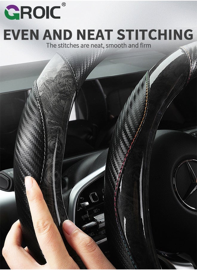 GROIC Carbon Fiber Car Steering Wheel Cover, Universal 15 inch Breathable Anti Slip Steering Wheel Covers, Car Interior Accessories, Fit for Most Car, Trucks, SVU  - Image 4