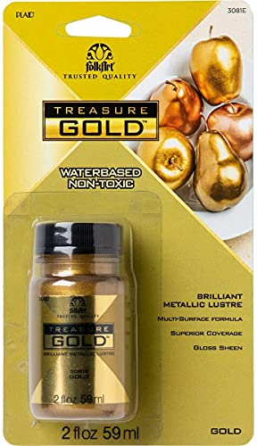 FolkArt Gold Assorted Easy to Apply DIY Crafts, Art Supplies with A Metallic Finish Treasure Paint 2 Fl Oz 59 Ml (Pack of 1) - Image 1