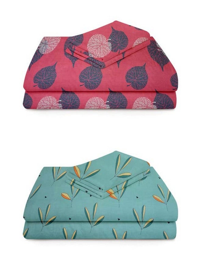 VAS COLLECTIONS VAS COLLECTION Prime Combo Pack of 2 Double Bedsheet with 4 Pillow Covers | 160 TC Soft Brushed Glace Cotton -Long Lasting & Wrinkle Free - | 225X228 Cm Or 7.5X7.5 Ft-Pink & Green - Image 3