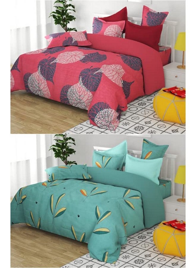 VAS COLLECTIONS VAS COLLECTION Prime Combo Pack of 2 Double Bedsheet with 4 Pillow Covers | 160 TC Soft Brushed Glace Cotton -Long Lasting & Wrinkle Free - | 225X228 Cm Or 7.5X7.5 Ft-Pink & Green - Image 4