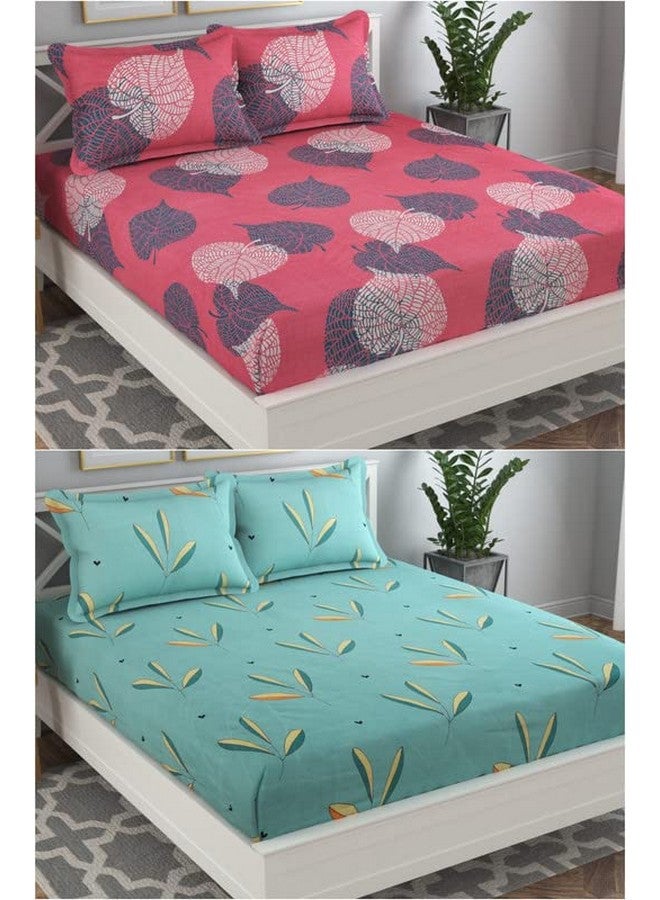 VAS COLLECTIONS VAS COLLECTION Prime Combo Pack of 2 Double Bedsheet with 4 Pillow Covers | 160 TC Soft Brushed Glace Cotton -Long Lasting & Wrinkle Free - | 225X228 Cm Or 7.5X7.5 Ft-Pink & Green - Image 1