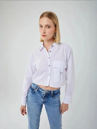 MixRay Cropped Poplin Shirt with Pocket Detail