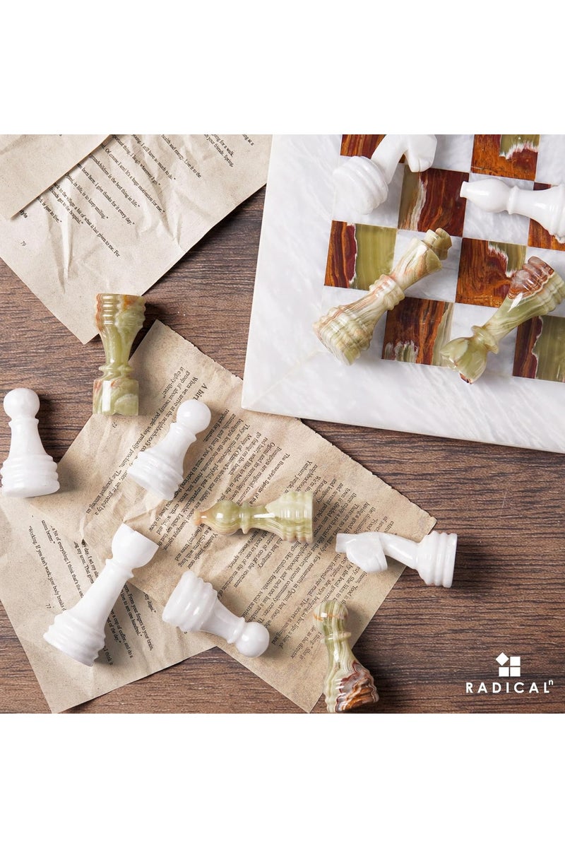 راديكالن قطع شطرنج رخامية من Radicaln مقاس 3.5 بوصة باللونين الأبيض والأخضر مصنوعة يدويًا من الرخام لشخصيات ألعاب الطاولة ومجموعة السفر على الطاولة - Image 2