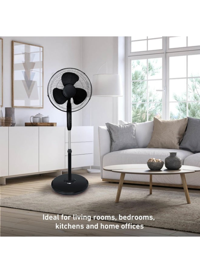 Jorunb Pedestal Stand Fan with Remote Control,16 inch,3 Speed& Adjustable Height,140° Levels rotation Angle,3 Leaf Blade Quiet Power Saving with 7.5 Hour Timer floor fan,for Bedroom Home Office (Black) - Image 4