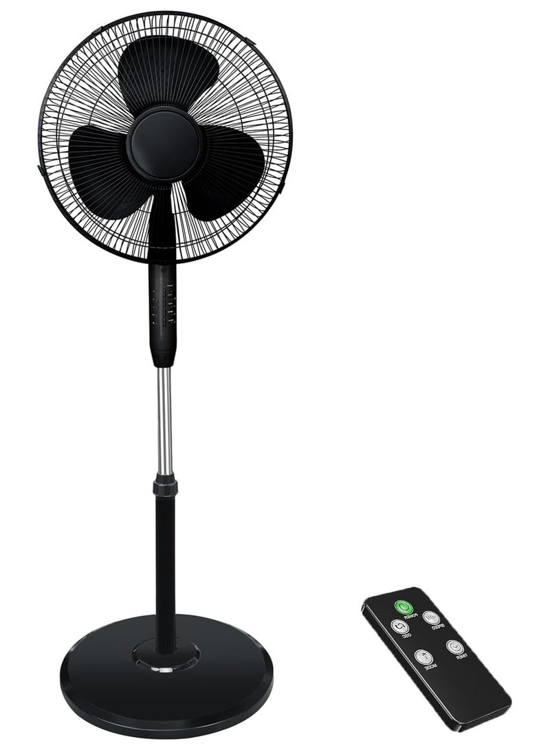 Jorunb Pedestal Stand Fan with Remote Control,16 inch,3 Speed& Adjustable Height,140° Levels rotation Angle,3 Leaf Blade Quiet Power Saving with 7.5 Hour Timer floor fan,for Bedroom Home Office (Black) - Image 1