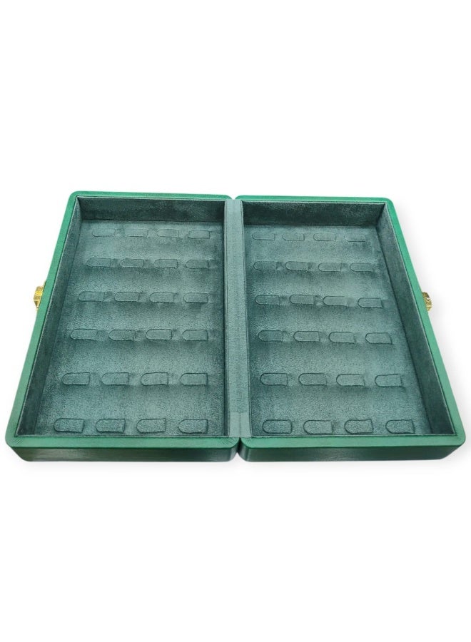 Al Seraj Luxury 48 Ring Jewellery Organizer Box Made in Dubai | Premium Green Soft Leather with Suede Interior | Lockable Ring Display Case for Gold & Diamond Storage | Elegant Jewelry Gift Box – 22.3 × 15.3 × 8.3 cm - Image 1
