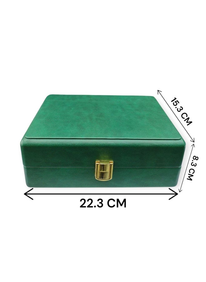 Al Seraj Luxury 48 Ring Jewellery Organizer Box Made in Dubai | Premium Green Soft Leather with Suede Interior | Lockable Ring Display Case for Gold & Diamond Storage | Elegant Jewelry Gift Box – 22.3 × 15.3 × 8.3 cm - Image 3