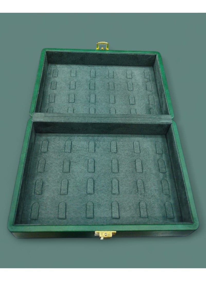 Al Seraj Luxury 48 Ring Jewellery Organizer Box Made in Dubai | Premium Green Soft Leather with Suede Interior | Lockable Ring Display Case for Gold & Diamond Storage | Elegant Jewelry Gift Box – 22.3 × 15.3 × 8.3 cm - Image 4