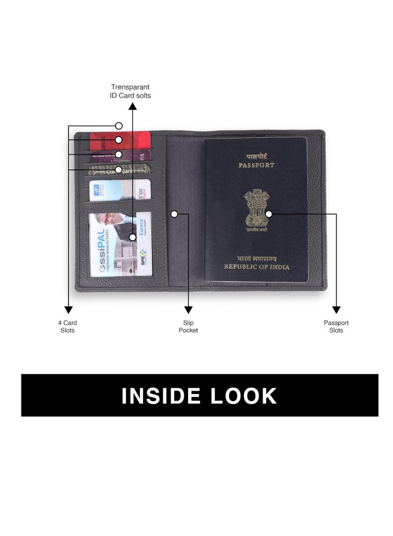  هاموندز فلاي كاتشر محفظة جواز سفر جلدية، حامل جواز سفر للرجال والنساء، منظم مستندات سفر، محفظة جواز سفر محمية بتقنية  بفتحات بطاقات للرحلات - رمادي - Image 3