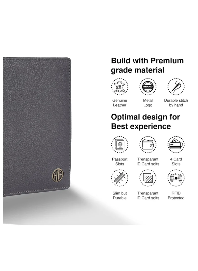 HAMMONDS FLYCATCHER Leather Passport Cover, Passport Holder for Men and Women - Travel Accessories Document Organizer, RFID Protected Passport Wallet with Card Slots for Trips - Grey | RLSB