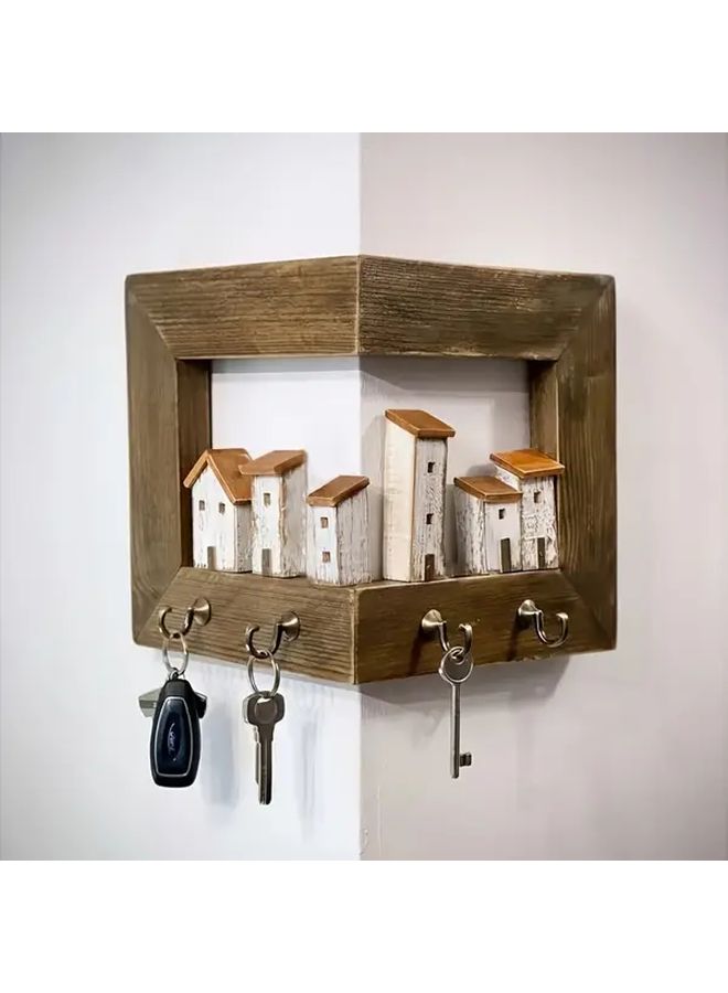 A Rustic Wall Mounted Key Rack With 4 Hooks Wooden Entryway Storage Organizer For Bedroom Home Wall Art And Crafts Type A - Image 1