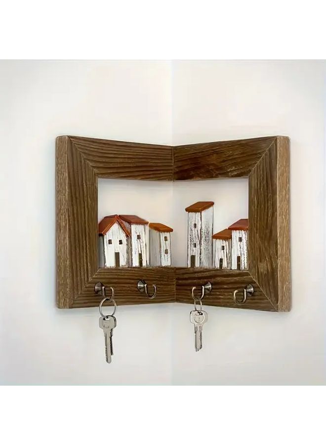 A Rustic Wall Mounted Key Rack With 4 Hooks Wooden Entryway Storage Organizer For Bedroom Home Wall Art And Crafts Type A - Image 2